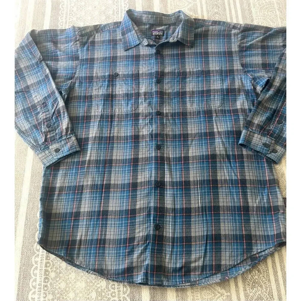 PATAGONIA Vintage Blue Plaid Flannel Button Down Organic Cotton Shirt - Picture 2 of 7